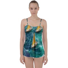 Lion King Of The Jungle Nature Babydoll Tankini Top by Cemarart