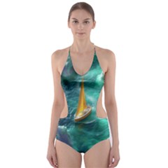 Mountain Wolf Tree Nature Moon Cut-out One Piece Swimsuit by Cemarart