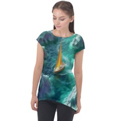 Mountain Wolf Tree Nature Moon Cap Sleeve High Low Top by Cemarart