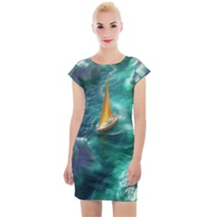 Mountain Wolf Tree Nature Moon Cap Sleeve Bodycon Dress by Cemarart