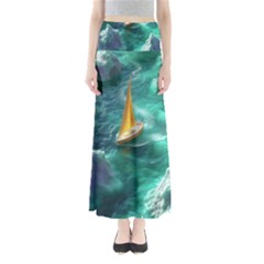 Mountain Wolf Tree Nature Moon Full Length Maxi Skirt by Cemarart