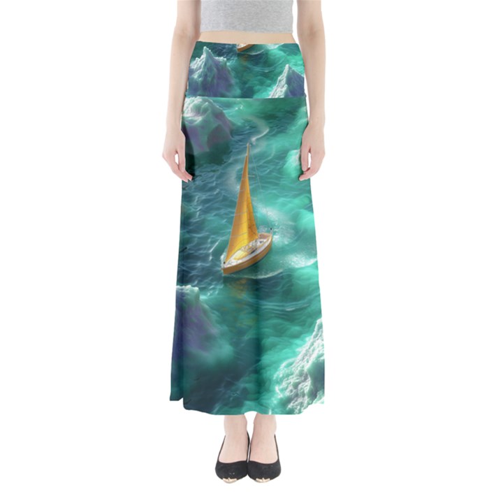 Mountain Wolf Tree Nature Moon Full Length Maxi Skirt