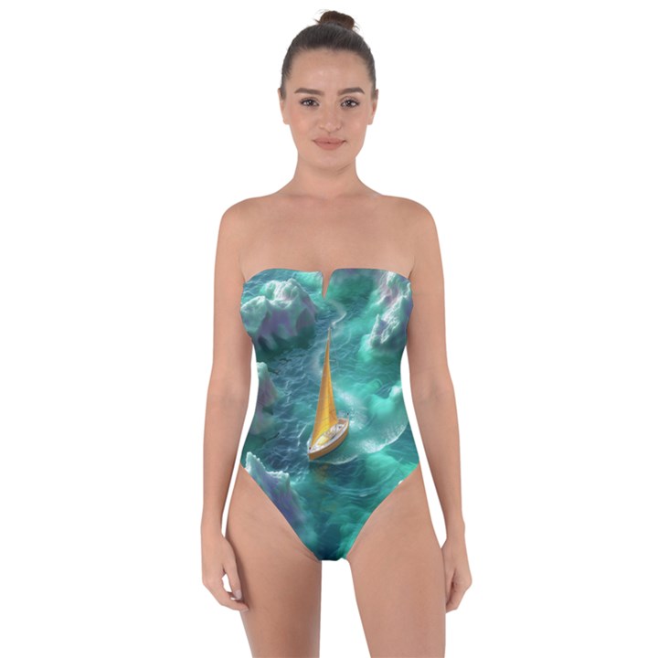 Mountain Wolf Tree Nature Moon Tie Back One Piece Swimsuit