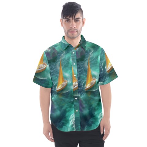 Mountain Wolf Tree Nature Moon Men s Short Sleeve Shirt by Cemarart