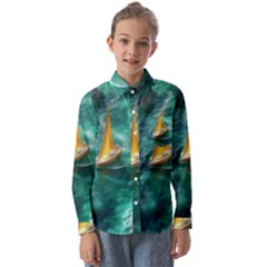 Mountain Wolf Tree Nature Moon Kids  Long Sleeve Shirt by Cemarart