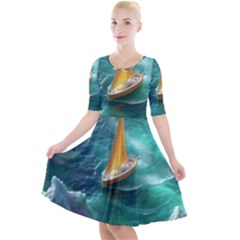 Mountain Wolf Tree Nature Moon Quarter Sleeve A-line Dress by Cemarart