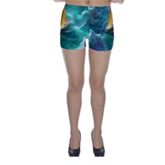 Mountain Birds River Sunset Nature Skinny Shorts by Cemarart