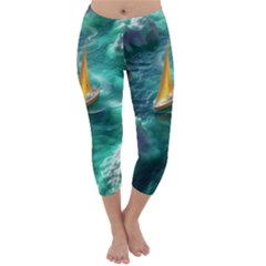 Mountain Birds River Sunset Nature Capri Winter Leggings  by Cemarart