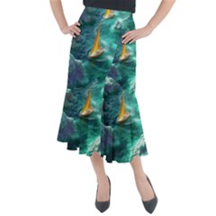 Lion King Of The Jungle Nature Midi Mermaid Skirt by Cemarart