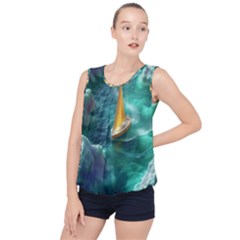 Mountain Wolf Tree Nature Moon Bubble Hem Chiffon Tank Top by Cemarart