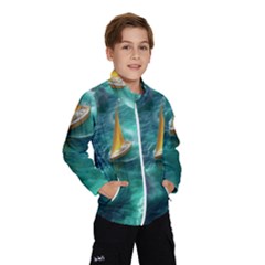 Mountain Birds River Sunset Nature Kids  Windbreaker by Cemarart