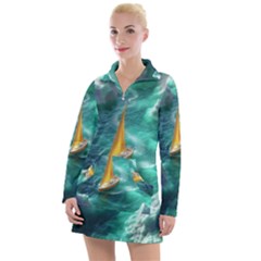 Mountain Birds River Sunset Nature Women s Long Sleeve Casual Dress by Cemarart