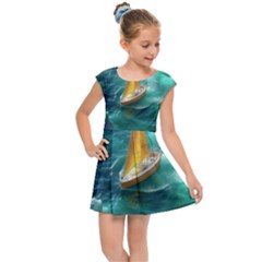 Mountain Birds River Sunset Nature Kids  Cap Sleeve Dress by Cemarart