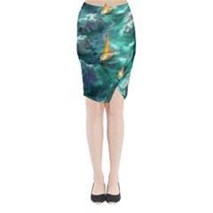 Mountain Birds River Sunset Nature Midi Wrap Pencil Skirt by Cemarart