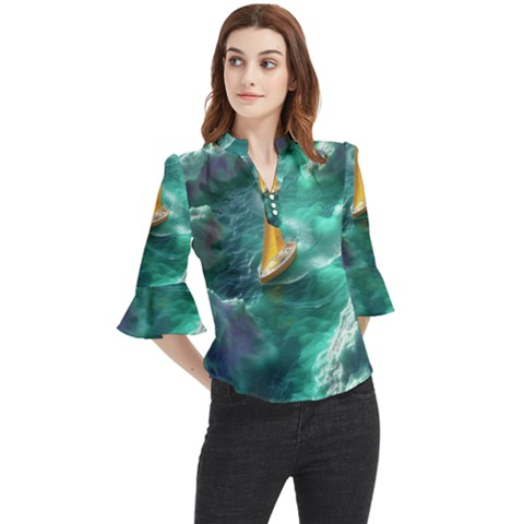 Lion King Of The Jungle Nature Loose Horn Sleeve Chiffon Blouse by Cemarart