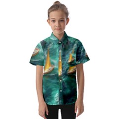 Mountain Birds River Sunset Nature Kids  Short Sleeve Shirt by Cemarart