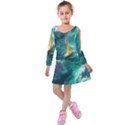 Mountain Birds River Sunset Nature Kids  Long Sleeve Velvet Dress View1