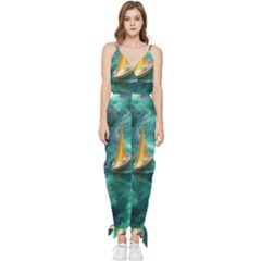 Lion King Of The Jungle Nature Sleeveless Tie Ankle Chiffon Jumpsuit by Cemarart