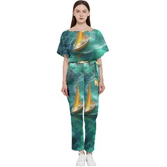 Lion King Of The Jungle Nature Batwing Lightweight Chiffon Jumpsuit by Cemarart