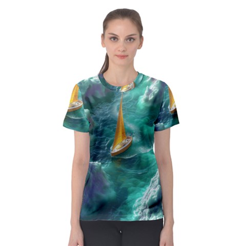 Double Exposure Flower Women s Sport Mesh T-shirt by Cemarart