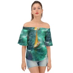 Mountain Wolf Tree Nature Moon Off Shoulder Short Sleeve Top by Cemarart