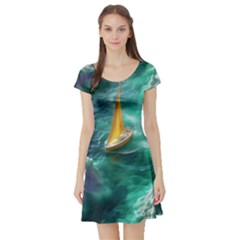 Double Exposure Flower Short Sleeve Skater Dress by Cemarart