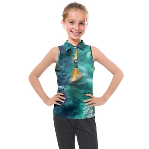 Mountain Wolf Tree Nature Moon Kids  Sleeveless Polo T-shirt by Cemarart