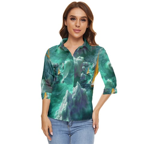 Lion King Of The Jungle Nature Women s Quarter Sleeve Pocket Shirt by Cemarart