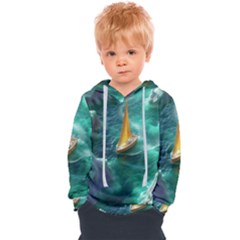 Mountain Birds River Sunset Nature Kids  Overhead Hoodie by Cemarart