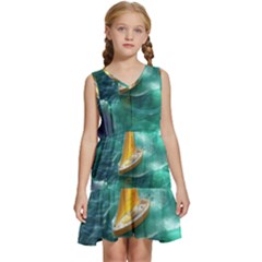 Lion King Of The Jungle Nature Kids  Sleeveless Tiered Mini Dress by Cemarart