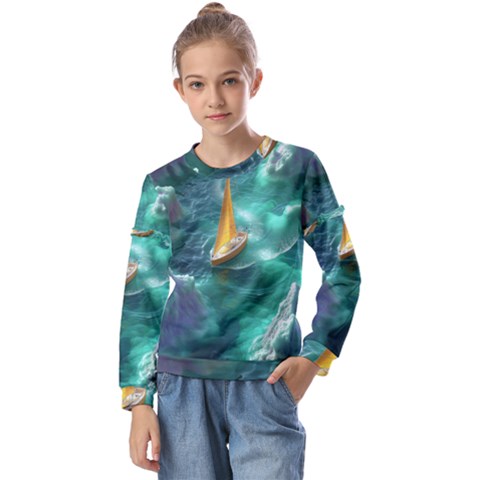 Mountain Wolf Tree Nature Moon Kids  Long Sleeve T-shirt With Frill  by Cemarart