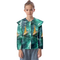 Mountain Wolf Tree Nature Moon Kids  Peter Pan Collar Blouse by Cemarart