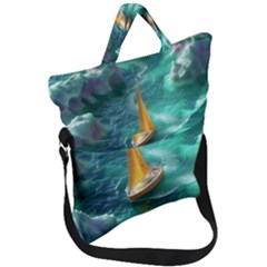 Mountain Birds River Sunset Nature Fold Over Handle Tote Bag by Cemarart