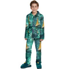 Mountain Wolf Tree Nature Moon Kids  Long Sleeve Velvet Pajamas Set by Cemarart