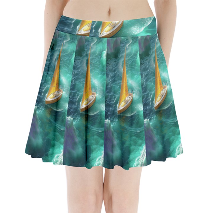 Double Exposure Flower Pleated Mini Skirt