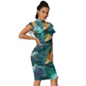 Lion King Of The Jungle Nature Vintage Frill Sleeve V-Neck Bodycon Dress View3