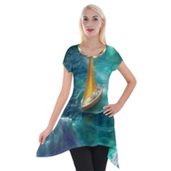 Double Exposure Flower Short Sleeve Side Drop Tunic by Cemarart