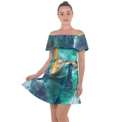 Mountain Birds River Sunset Nature Off Shoulder Velour Dress by Cemarart