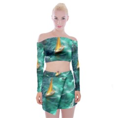 Double Exposure Flower Off Shoulder Top With Mini Skirt Set by Cemarart