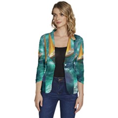 Mountain Wolf Tree Nature Moon Women s One-button 3/4 Sleeve Short Jacket by Cemarart