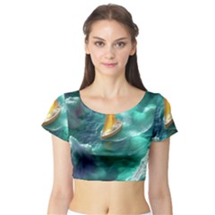 Mountains Sunset Landscape Nature Short Sleeve Crop Top by Cemarart