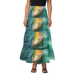 Mountain Wolf Tree Nature Moon Tiered Ruffle Maxi Skirt by Cemarart