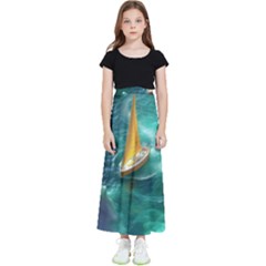 Double Exposure Flower Kids  Flared Maxi Skirt by Cemarart