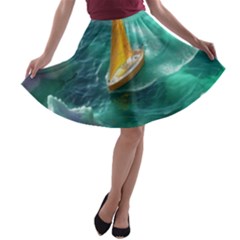 Mountains Sunset Landscape Nature A-line Skater Skirt by Cemarart