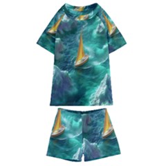 Double Exposure Flower Kids  Swim T-shirt And Shorts Set by Cemarart