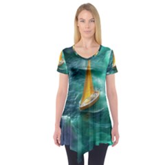 Mountains Sunset Landscape Nature Short Sleeve Tunic  by Cemarart