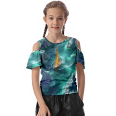 Mountain Birds River Sunset Nature Kids  Butterfly Cutout T-shirt by Cemarart