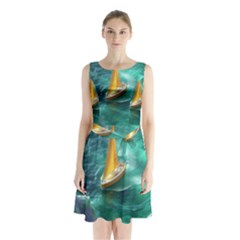 Mountains Sunset Landscape Nature Sleeveless Waist Tie Chiffon Dress by Cemarart