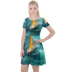 Double Exposure Flower Cap Sleeve Velour Dress 