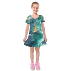 Mountains Sunset Landscape Nature Kids  Short Sleeve Velvet Dress by Cemarart